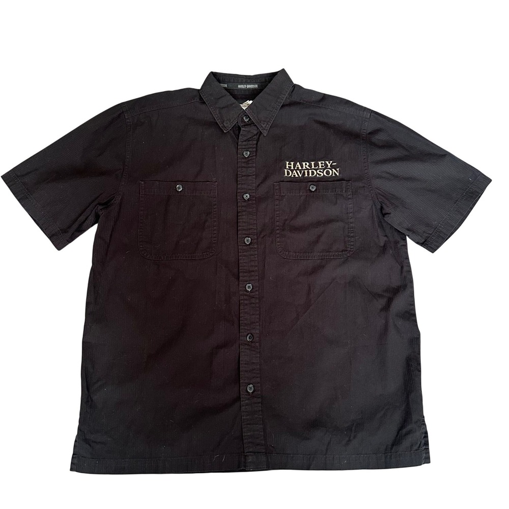 Harley Davidson Shirt Men's Large Black Short Sleeve Work Shirt Embroidered Logo - Picture 3 of 11